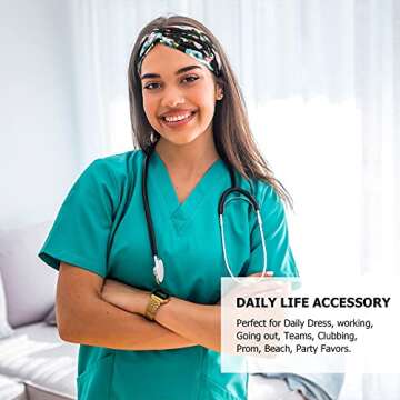 DRESHOW 4 Pack Headbands Vintage Elastic Printed Head Wrap Stretchy Moisture Hairband Twisted Cute Hair Accessories, Black, Navy, Pink, Yellow, One Size