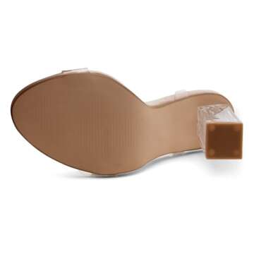 Shoe Land Womens SL-Cllaary Clear Heels Open Toe Ankle Strap Chunky Block Heeled Sandals Dress Pump Wedding Party Shoes, ClearNude, Size 9.0