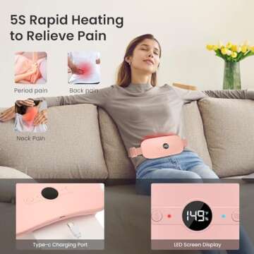 NOWWISH Heating Pad for Period Cramps Pain Relief, Portable Electric Cordless Menstrual Heating Pad Rechargeable with 6 Heat Levels and 6 Massage Modes, Valentines Day Gifts for Her Women Girls, Pink