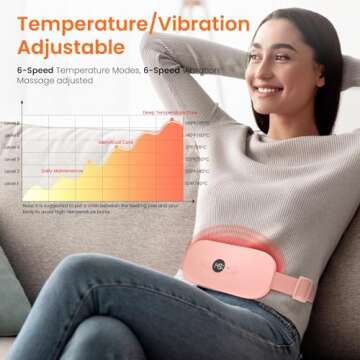 NOWWISH Heating Pad for Period Cramps Pain Relief, Portable Electric Cordless Menstrual Heating Pad Rechargeable with 6 Heat Levels and 6 Massage Modes, Valentines Day Gifts for Her Women Girls, Pink