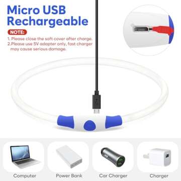 HIGO LED Dog Collar, USB Rechargeable Light Up Dog Collars Glow in The Dark, TPU Cuttable Pet Safety Dog Necklace for Nighttime Dog Walking (Blue)