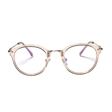BOURYO Classic Round Blue Light Blocking Glasses Women Computer Eyeglasses (Light Brown)