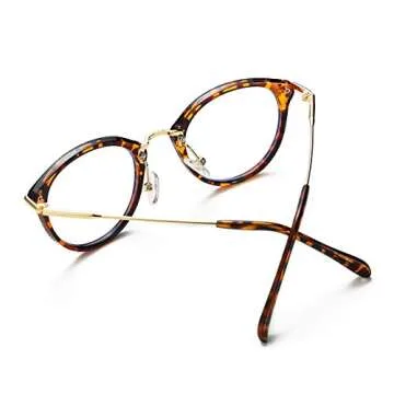 BOURYO Classic Round Blue Light Blocking Glasses Women Computer Eyeglasses (Light Brown)