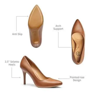 Trary Women’s High Heel Dress Pump Pointed Toe Shoe Classic Office Special Dressy Casual PU Brown08