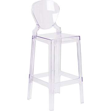 Flash Furniture Theo Ghost Barstool with Tear Back in Transparent Crystal