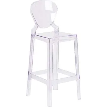 Flash Furniture Theo Ghost Barstool with Tear Back in Transparent Crystal