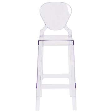Flash Furniture Theo Ghost Barstool with Tear Back in Transparent Crystal