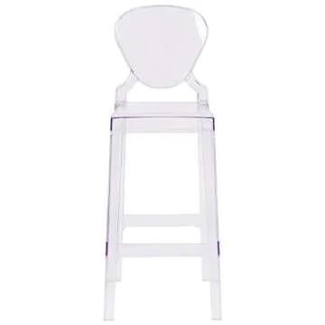 Flash Furniture Theo Ghost Barstool with Tear Back in Transparent Crystal