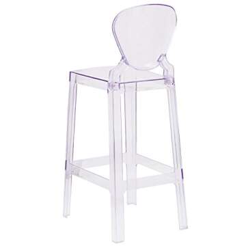 Flash Furniture Theo Ghost Barstool with Tear Back in Transparent Crystal