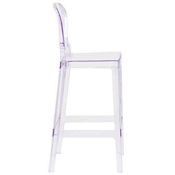 Flash Furniture Theo Ghost Barstool with Tear Back in Transparent Crystal
