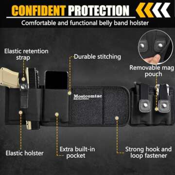 Mostcomtac Belly Band Holster for Concealed Carry, Gun Holster for Men Women, Breathable Concealed Carry Holster Fits Glock 19 17 42 43 43x, Ruger Lcp 380, Taurus for Most Pistols and Revolvers