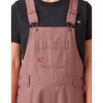 Dickies womens Women's Relaxed Fit Overalls Bib Shortalls, Rinsed Ash Rose, Large US