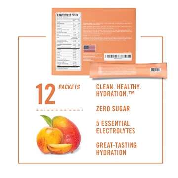 BioSteel Zero Sugar Hydration Mix, Great Tasting Hydration with 5 Essential Electrolytes, Peach Mango Flavor, 12 Single Serving Packets