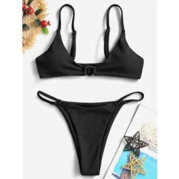 ZAFUL Women's Stylish Ribbed O-Ring Bikini Swimsuit