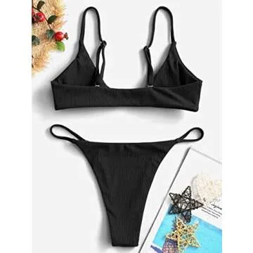 ZAFUL Women's Stylish Ribbed O-Ring Bikini Swimsuit