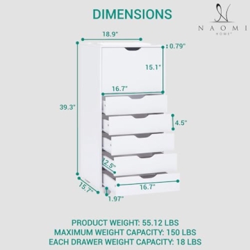 Naomi Home Carly 6-Drawer Mobile Storage Cabinet