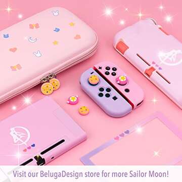 BelugaDesign Moon Sakura Thumb Grips | Anime Magical Girl Cardcaptor Cute Kawaii Pink Pastel Button Joystick Cap | Compatible with Nintendo Switch OLED Lite Joycon Console