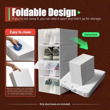 DYRABREST 20 PCS Clear Plastic Shoe Storage Boxes Clamshell Stackable and Foldable Display Shoe Rack Container Shoe Box Organizer for Closet - Requires Assembly