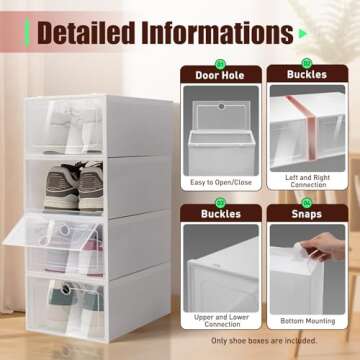 DYRABREST 20 PCS Clear Plastic Shoe Storage Boxes Clamshell Stackable and Foldable Display Shoe Rack Container Shoe Box Organizer for Closet - Requires Assembly