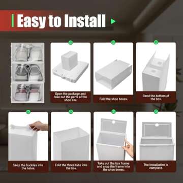 DYRABREST 20 PCS Clear Plastic Shoe Storage Boxes Clamshell Stackable and Foldable Display Shoe Rack Container Shoe Box Organizer for Closet - Requires Assembly