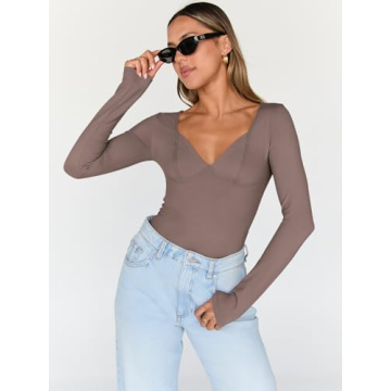 Trendy Queen V Neck Long Sleeve Y2K Tops for Women