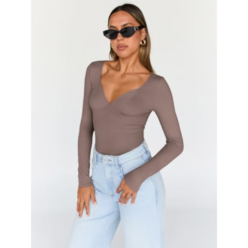 Trendy Queen V Neck Long Sleeve Y2K Tops for Women