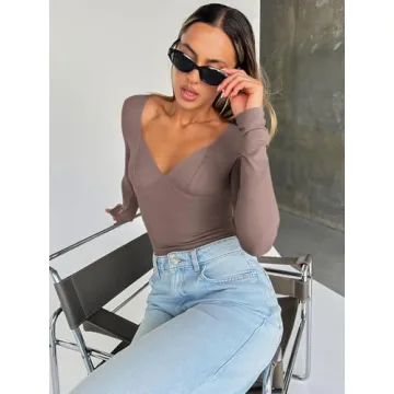 Trendy Queen V Neck Long Sleeve Y2K Tops for Women