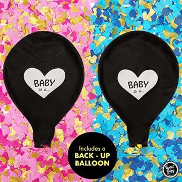 Sweet Baby Co. Jumbo 36 Inch Baby Gender Reveal Balloon | Big Black Balloons with Pink and Blue Hear...