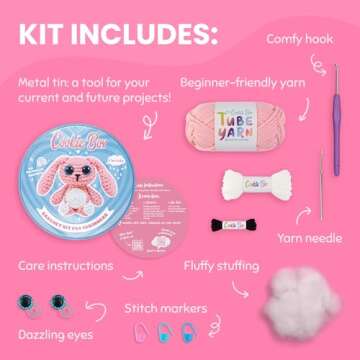 Cookie Box Crochet Kit for Beginners - Learn to Craft Amigurumi Stuffed Animals - Knitting Gift for Kids (13+) and Adults - Beginner-Friendly Yarn - Stitch-by-Stitch Video Tutorial - Bunny Lola