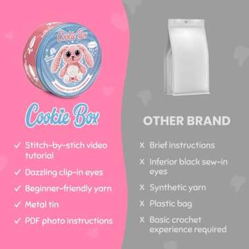 Cookie Box Crochet Kit for Beginners - Learn to Craft Amigurumi Stuffed Animals - Knitting Gift for Kids (13+) and Adults - Beginner-Friendly Yarn - Stitch-by-Stitch Video Tutorial - Bunny Lola