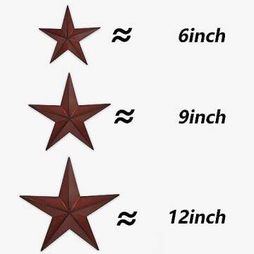 JoyEvy 6" 9" 12"（3pieces Red Black Barn Star Texas Stars Art-Metal Stars for Outside Rustic Vintag...