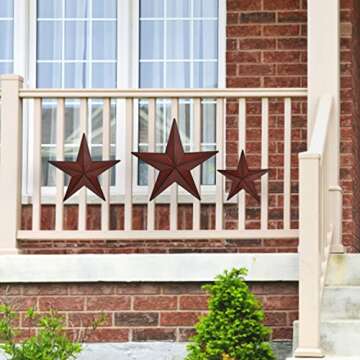 JoyEvy 6" 9" 12"（3pieces Red Black Barn Star Texas Stars Art-Metal Stars for Outside Rustic Vintage Western Wall Decor Country Home Farmhouse Wall Decorations