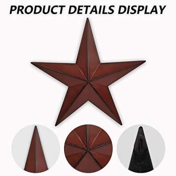 JoyEvy 6" 9" 12"（3pieces Red Black Barn Star Texas Stars Art-Metal Stars for Outside Rustic Vintage Western Wall Decor Country Home Farmhouse Wall Decorations