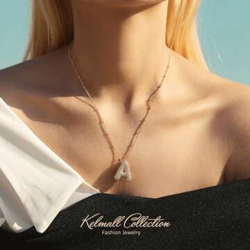 KELMALL Cubic Zirconia Bubble Initial Letter Necklace for Women - Elegant Gold Plated A-Z Alphabet N...