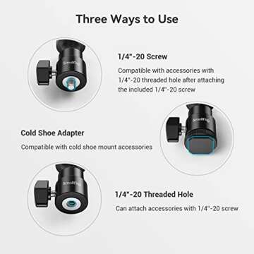 SMALLRIG LCD Monitor Shoe Adapter 1/4" Camera Hot Shoe Mount w/Additional 1/4" Screw for Cameras, for Canon/for Nikon/for Olympus/for Pentax/for Panasonic/for Fujifilm/for Kodak - 761