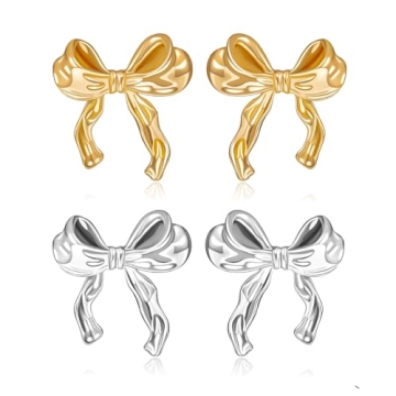 Elegant Gold & Silver Bow Earrings for Women - Trendy & Hypoallergenic