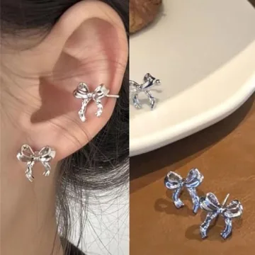 Gold Silver Bow Earrings Women Trendy Hypoallergenic Jewelry