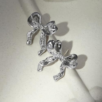 Gold Silver Bow Earrings Women Trendy Hypoallergenic Jewelry