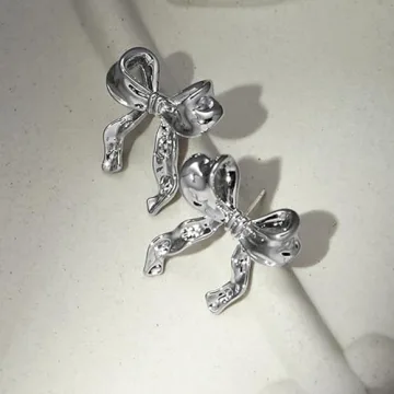Gold Silver Bow Earrings Women Trendy Hypoallergenic Jewelry