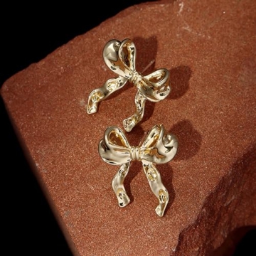 Gold Silver Bow Earrings Women Trendy Hypoallergenic Jewelry
