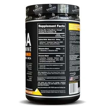 Sascha Fitness BCAA 4:1:1+Glutamine, HMB, L-Carnitine, HICA|Powerful and Instant Powder Blend with Branched Chain Amino Acids(BCAAs)for Pre, Intra and Post-Workout,Natural Mango Coconut Flavor,362.5g
