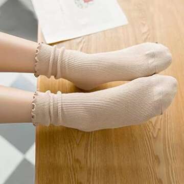 Mcool Mary Women's Ruffle Socks,Casual Cute Ankle Socks Warm Cotton Knit Lettuce Low Cut Frilly Crew Socks for Women 6 Pack