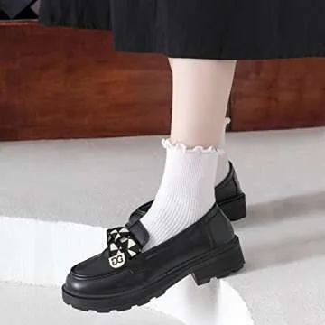 Mcool Mary Women's Ruffle Socks,Casual Cute Ankle Socks Warm Cotton Knit Lettuce Low Cut Frilly Crew Socks for Women 6 Pack