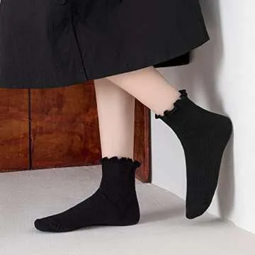 Mcool Mary Women's Ruffle Socks,Casual Cute Ankle Socks Warm Cotton Knit Lettuce Low Cut Frilly Crew Socks for Women 6 Pack