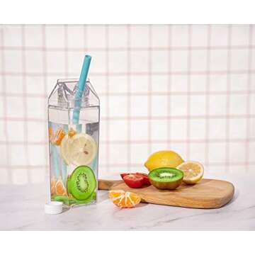 Fanovo 17oz Milk Carton Water Bottle Clear Milk Bottles Transparent Drinking Cup Reusable Creative E...