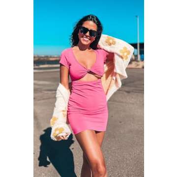 ECOWISH Women's Cardigan Sweaters - Floral Knit Open Front Crop Cardigans Long Sleeve Sweater Outwear Tops Beige L