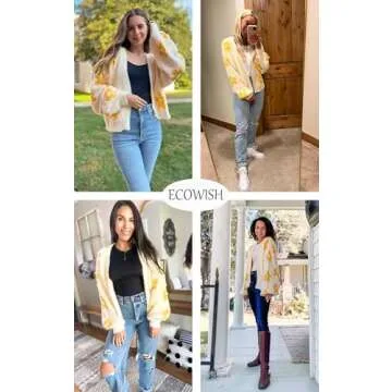 Stylish ECOWISH Women's Floral Open Front Cardigan