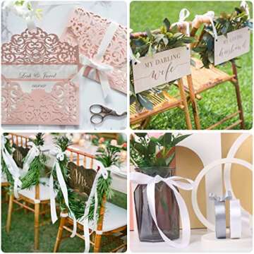 White Ribbon 3/8 Inches x 25 Yards, Satin Fabric Silk Ribbon for Gift Wrapping, Bows Making, Floral Bouquets, Wreaths, DIY Handicrafts, Sewing Projects, Baby Shower and Wedding Party