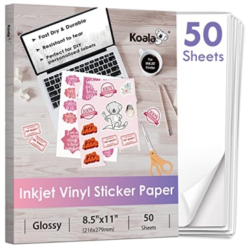 Koala Printable Vinyl Sticker Paper 50 Sheets for Inkjet Printers