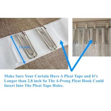 VRSS Stainless Steel 2.7 inch Long 4-Prong Curtain Pleat Tape Hooks, Pinch Pleat Curtain Hooks for P...